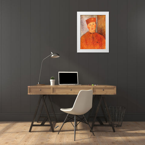 Le Zouave White Modern Wood Framed Art Print by Modigliani, Amedeo