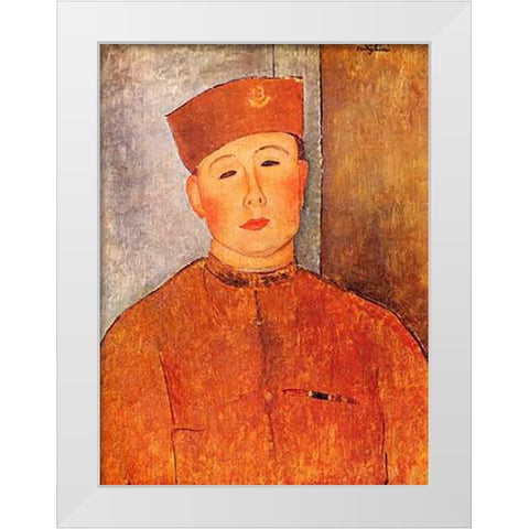 Le Zouave White Modern Wood Framed Art Print by Modigliani, Amedeo