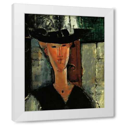 Madam Pompadour White Modern Wood Framed Art Print by Modigliani, Amedeo