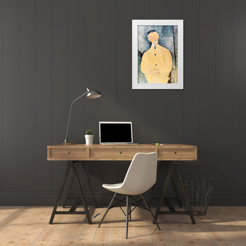 Monsieur Lepoutre White Modern Wood Framed Art Print by Modigliani, Amedeo
