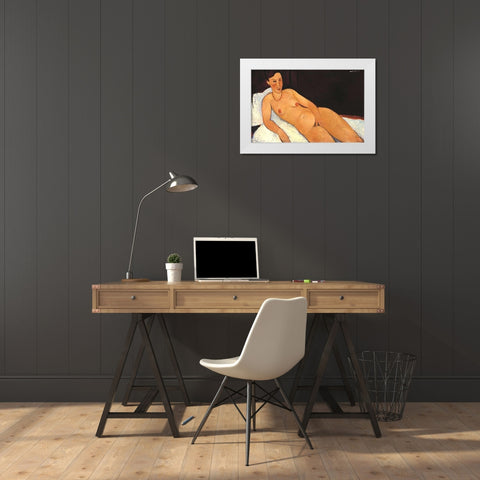 Nude With Coral Necklace White Modern Wood Framed Art Print by Modigliani, Amedeo