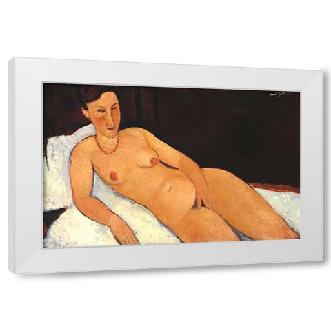 Nude With Coral Necklace White Modern Wood Framed Art Print by Modigliani, Amedeo