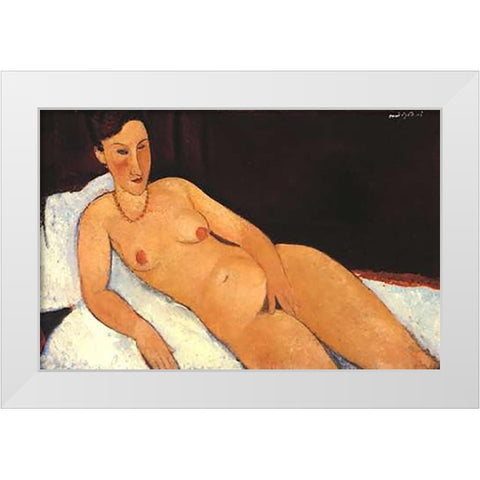Nude With Coral Necklace White Modern Wood Framed Art Print by Modigliani, Amedeo