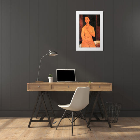Nude With Necklace White Modern Wood Framed Art Print by Modigliani, Amedeo