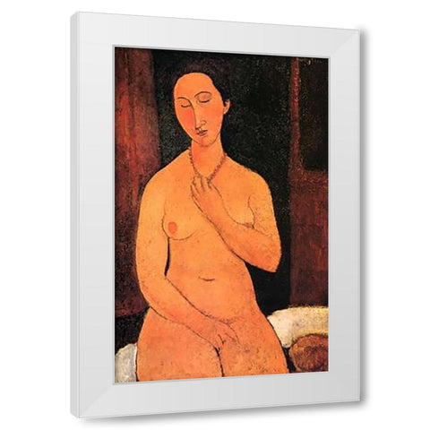 Nude With Necklace White Modern Wood Framed Art Print by Modigliani, Amedeo