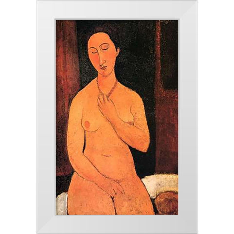 Nude With Necklace White Modern Wood Framed Art Print by Modigliani, Amedeo