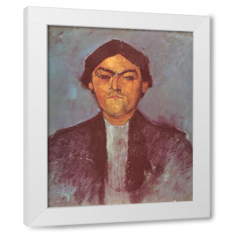 Pedro White Modern Wood Framed Art Print by Modigliani, Amedeo