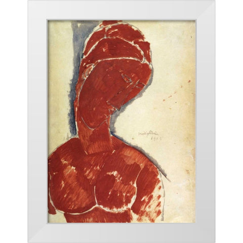 Portrait In Red White Modern Wood Framed Art Print by Modigliani, Amedeo
