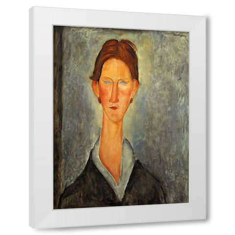 Portrait Of A Student White Modern Wood Framed Art Print by Modigliani, Amedeo