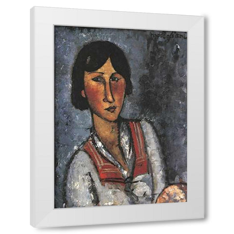 Portrait Of A Woman 1 White Modern Wood Framed Art Print by Modigliani, Amedeo