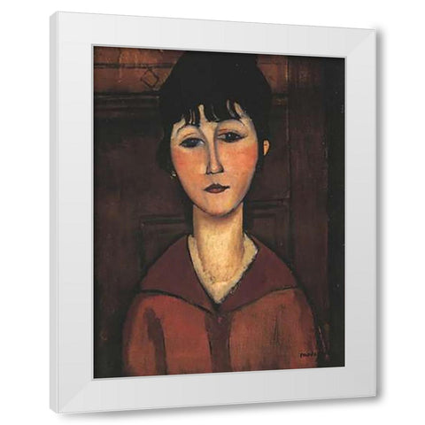 Portrait Of A Young Woman White Modern Wood Framed Art Print by Modigliani, Amedeo
