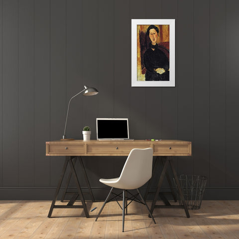 Portrait Of Anna Zborowska White Modern Wood Framed Art Print by Modigliani, Amedeo