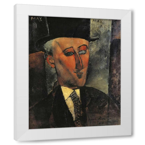 Portrait Of Max Jacob White Modern Wood Framed Art Print by Modigliani, Amedeo