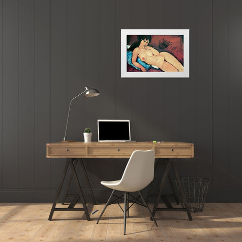 Reclining Nude Raised On Right Arm White Modern Wood Framed Art Print by Modigliani, Amedeo