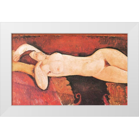 Reclining Nude Le Grand Nu White Modern Wood Framed Art Print by Modigliani, Amedeo