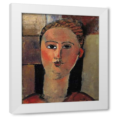 Red Haired Girl White Modern Wood Framed Art Print by Modigliani, Amedeo