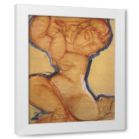 Rose Caryatid With Blue Border White Modern Wood Framed Art Print by Modigliani, Amedeo