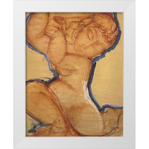 Rose Caryatid With Blue Border White Modern Wood Framed Art Print by Modigliani, Amedeo