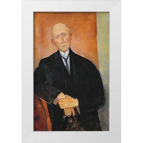 Seated Man With Orange Background White Modern Wood Framed Art Print by Modigliani, Amedeo