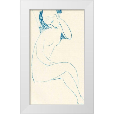 Seated Nude White Modern Wood Framed Art Print by Modigliani, Amedeo
