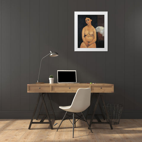 Seated Nude 1 White Modern Wood Framed Art Print by Modigliani, Amedeo