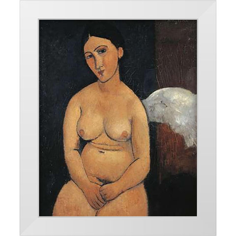 Seated Nude 1 White Modern Wood Framed Art Print by Modigliani, Amedeo