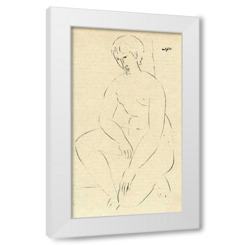 Squatting Nude 2 White Modern Wood Framed Art Print by Modigliani, Amedeo