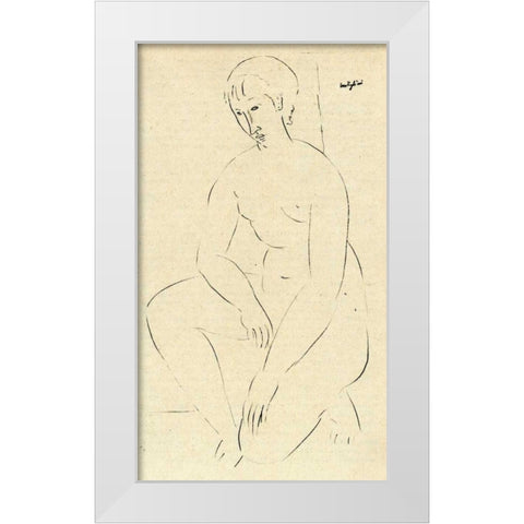 Squatting Nude 2 White Modern Wood Framed Art Print by Modigliani, Amedeo