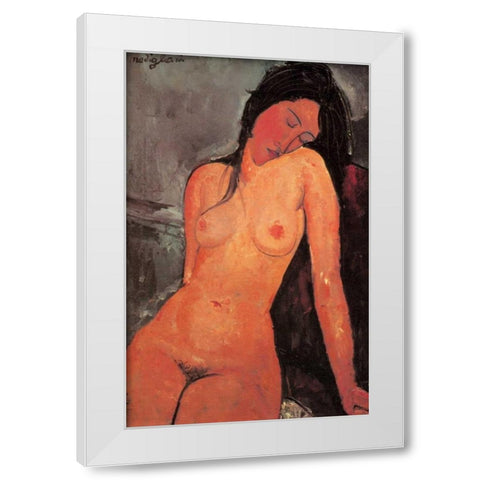 The Seated Nude White Modern Wood Framed Art Print by Modigliani, Amedeo