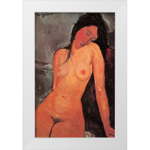 The Seated Nude White Modern Wood Framed Art Print by Modigliani, Amedeo