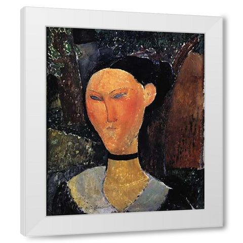 Woman With A Velvet Ribbon White Modern Wood Framed Art Print by Modigliani, Amedeo