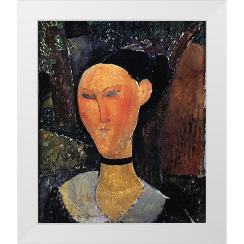 Woman With A Velvet Ribbon White Modern Wood Framed Art Print by Modigliani, Amedeo