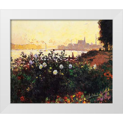 Argenteuil The Bank In Flower White Modern Wood Framed Art Print by Monet, Claude