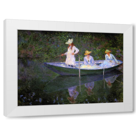 Barque A Giverny White Modern Wood Framed Art Print by Monet, Claude