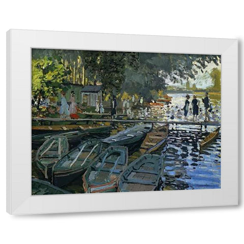 Bathing At La Grenouillere 1869 White Modern Wood Framed Art Print by Monet, Claude
