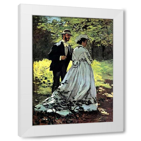 Bazille And Camille 1865 White Modern Wood Framed Art Print by Monet, Claude