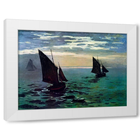 Boats Leaving The Harbor White Modern Wood Framed Art Print by Monet, Claude