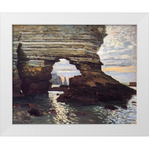 Cliff At Etretat White Modern Wood Framed Art Print by Monet, Claude