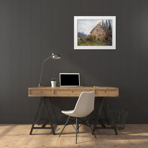Cottage 1879 White Modern Wood Framed Art Print by Monet, Claude