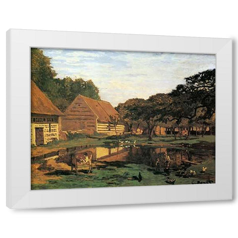 Farmyard In Normandy 1863 White Modern Wood Framed Art Print by Monet, Claude