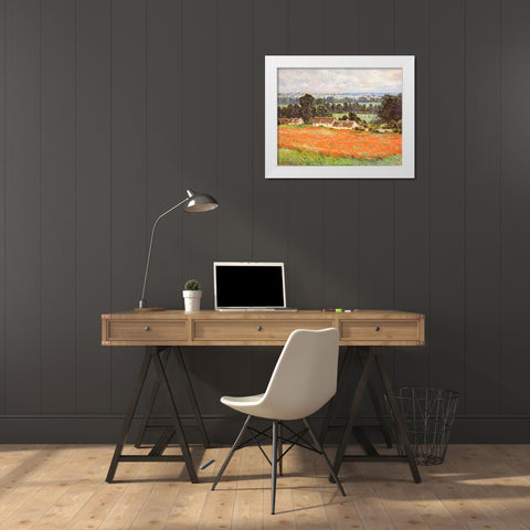 Field Of Poppies Giverny White Modern Wood Framed Art Print by Monet, Claude