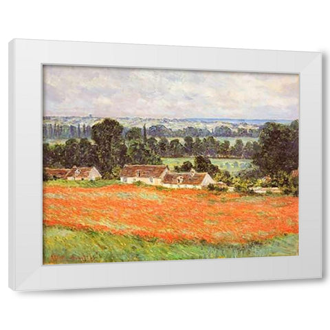 Field Of Poppies Giverny White Modern Wood Framed Art Print by Monet, Claude