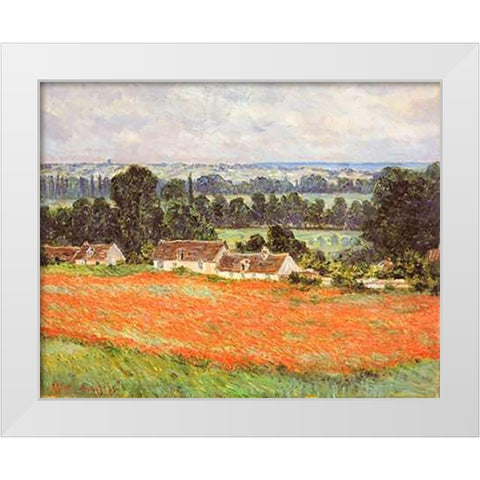 Field Of Poppies Giverny White Modern Wood Framed Art Print by Monet, Claude