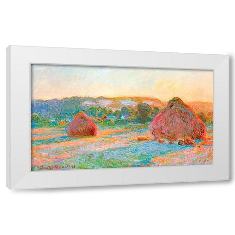Haystacks End Of Summer Evening 1891 White Modern Wood Framed Art Print by Monet, Claude