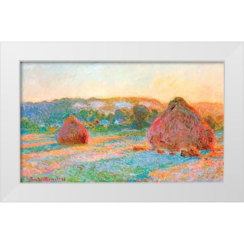Haystacks End Of Summer Evening 1891 White Modern Wood Framed Art Print by Monet, Claude
