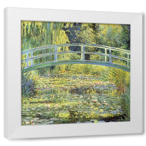 Japanese Bridge White Modern Wood Framed Art Print by Monet, Claude
