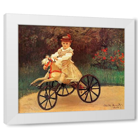 Jean An His Wooden Horse 1872 White Modern Wood Framed Art Print by Monet, Claude