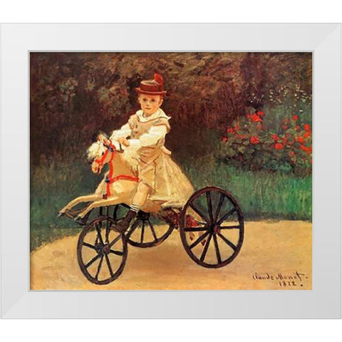 Jean An His Wooden Horse 1872 White Modern Wood Framed Art Print by Monet, Claude