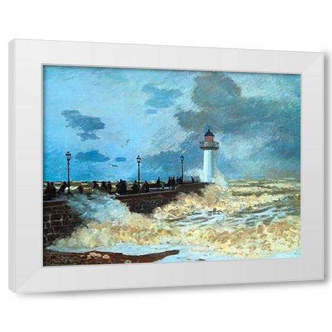 La Jettee Du Harvre White Modern Wood Framed Art Print by Monet, Claude