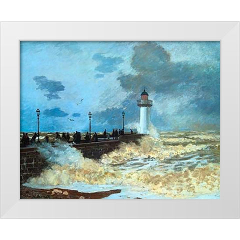 La Jettee Du Harvre White Modern Wood Framed Art Print by Monet, Claude